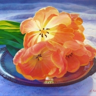 4 tulips tin plate