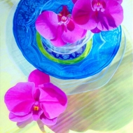 Orchids and a Blue Bowl